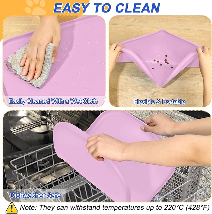 SMILOOL Silicone Pet Feeding Mat with Raised Edge for Food and Water, Dog Bowl Mats, Cat Bowls Placemat with High Lip for Floor Waterproof, Rubber Tray for Cats and Dogs 19 x 12 x0.7 Light Pink
