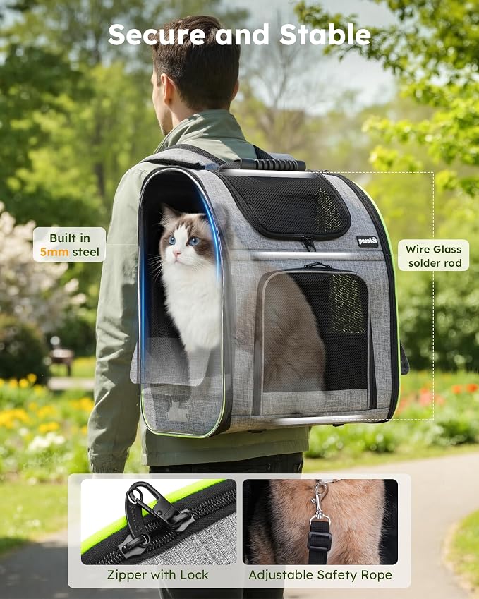 pecute Cat Backpack Expandable, Cat Carrier Backpack Breathable, Large | Durable Oxford Cloth, Lockable Zipper,Use for Pet Under 15 lbs to Travel