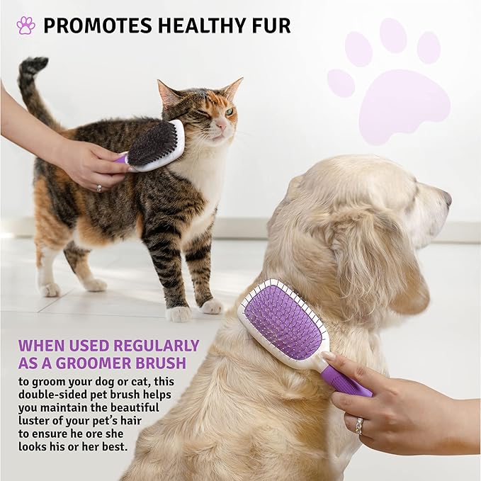 Pet Grooming Brush - Fur Detangling Pins & Coat Smoothing Slicker Bristles, Two-Sided Design for Dogs, Cats & Other Animals