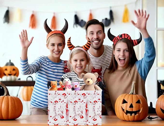 Large Halloween Themed Candy Gift Boo Basket for Kids Baby Personalized Adults Storage Bin Fall Decor(Fingerprint Blood Stain)