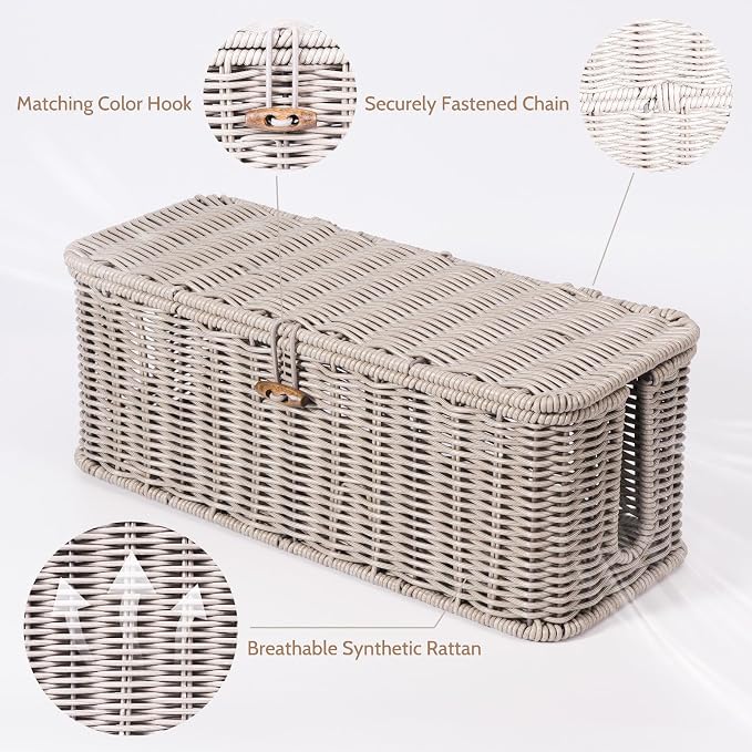Cable Management Box, Cord Organizer with Lid & Cable Ties - Gray Set | Handmade Open Slots Cord Hider Outlet Covers for Power Strip TV PC Router Charger Under Desk Storage