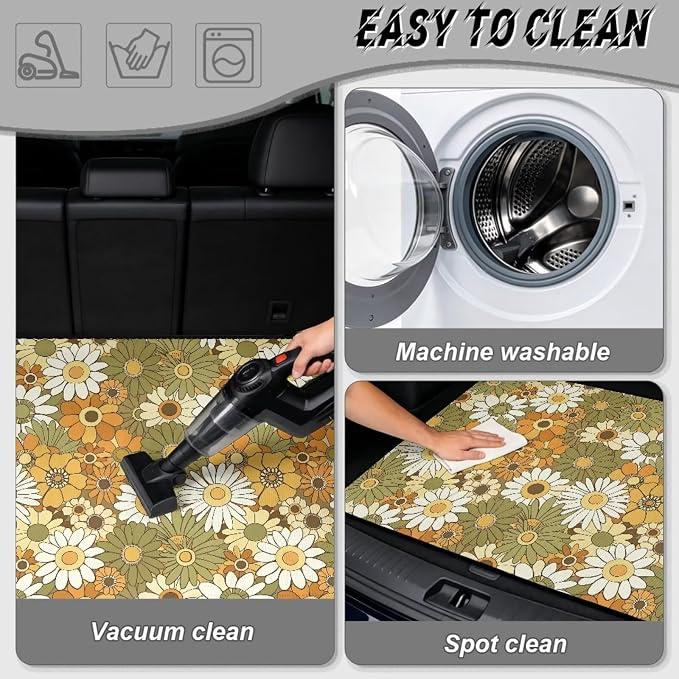 Howilath Vintage White Daisy Car Trunk Mat – 29"x39" Non-Slip Universal Fit Cargo Liner for SUV Sedan Truck Durable Rear Trunk Protector