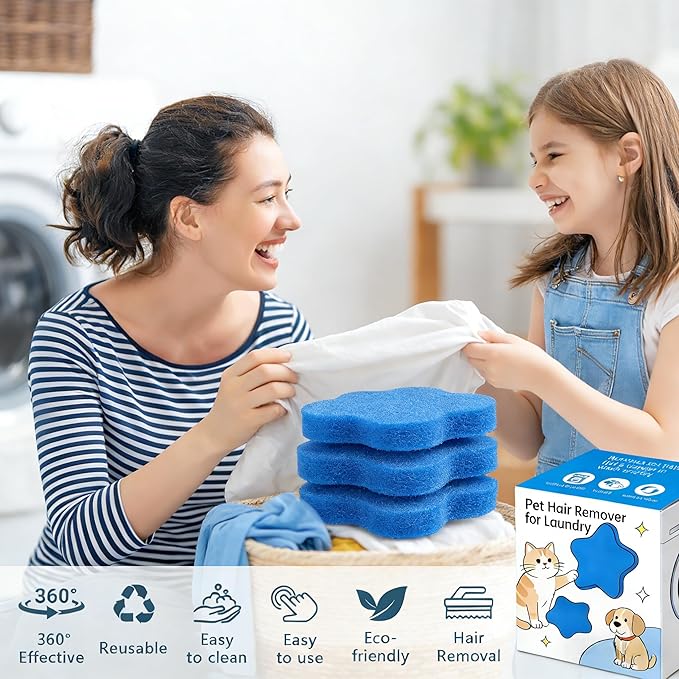 6 PCS Pet Hair Remover for Laundry – Effectively Removes Fur, Lint & Dander – Reusable, Eco-Friendly Laundry Pet Hair Catcher – Gentle on Clothes, Protects Machine, Easy to Use & Clean (Blue)