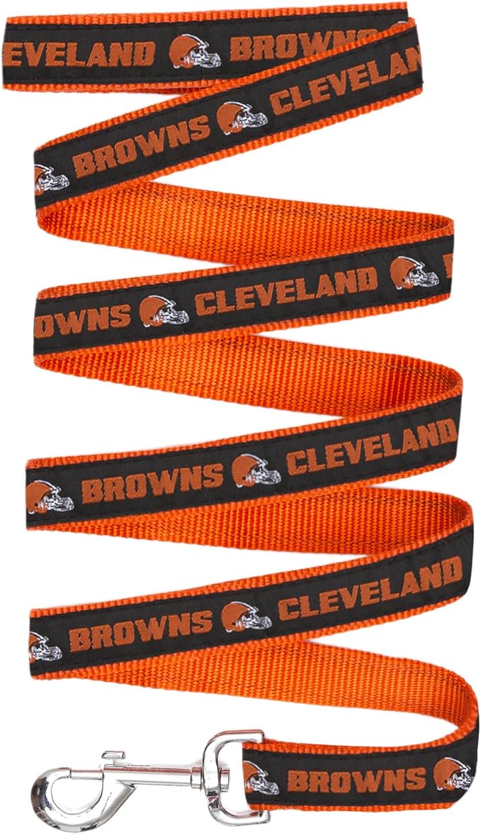 Pets First NFL Licensed Cleveland Browns Pet Leash, Size Large – Durable Satin Dog & Cat Walking Strap and Pet Tether with Embroidered Team Name & Logo