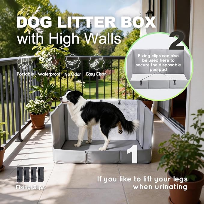 HQ4US 4LEGS Dog Litter Box Indoor High Walls, Puppy Pee Pad Holder Foldable | Dog Potty Tray, Large Dog Toilet with Clips, No Assembly,Waterproof, Easy Clean, No Spill, Seamless, Portable for Travel