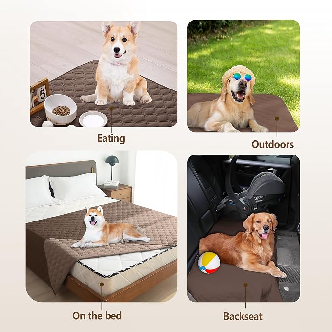 gogobunny Waterproof Dog Blankets for Large Dogs, Pet Bed Cover Breathable | Washable Pee Pads, Quilted Throw Blanket, Furniture Protector for Couch Sofa Bed Car, 82x82 Inch Dark/Light Chocolate