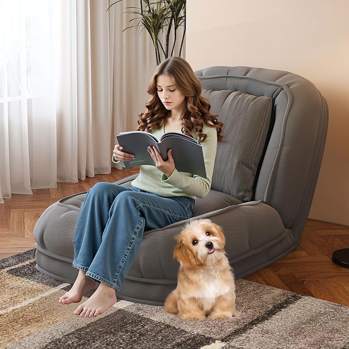 Upholstered Human Dog Bed for Adults and Pets, Foldable Lazy Sofa Bed with 5 Adjustable Position, Includes 2 Soft Pillows for Bedroom, Living Room, Reading Corner