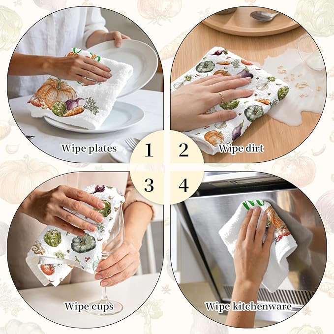 Vegetable Kitchen Towels Set of 2, Food Dish Towels for Kitchen Drying, 17x26 Inch Absorbent Dishcloths for Cleaning, Cute Garden Vegetables Dish Towels, Farmhouse Home Housewarming Gifts