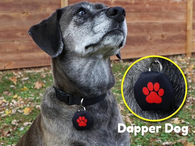 Dapper Dog - Dog Tag Silencer with Tag Ring (Black with Red Paw Print)