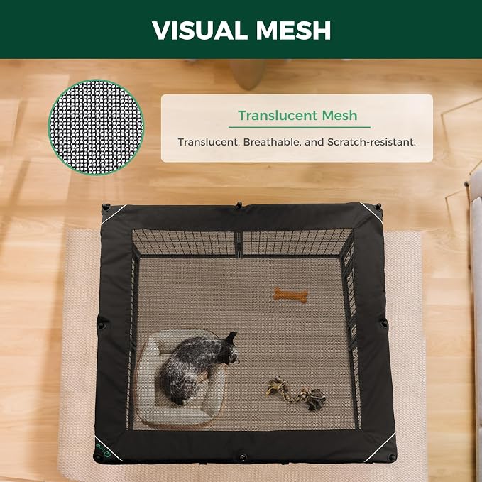 FXW Homeplus Indoor Dog Playpen with Mesh Top Cover, 40" H, 8 Panels | Calm Indoor Play Area, Cover Helps Deter Jump-Outs, for Medium & Large Dogs, Patented