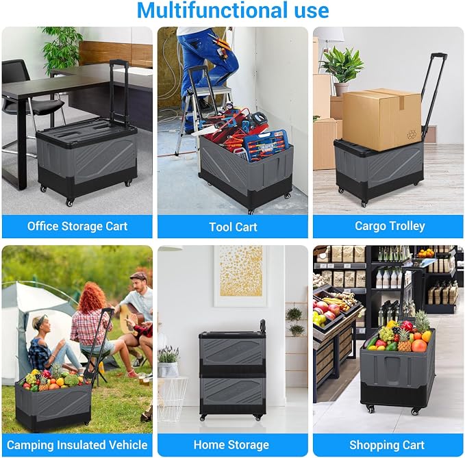 XCBYT 50L Foldable Rolling Crate, Spacious Storage Cart with Wheels | Spacious 50L capacity offers lots of room for groceries, tools or moving. Easy to assemble and folds flat for quick storage