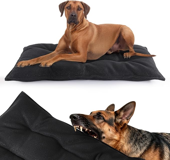 Chew Proof Indestructible Dog Beds for Aggressive Chewers,Durable Dog Crate Pad,Washable Tough Pet Mats for Kennel,Black,XL 28x41 in