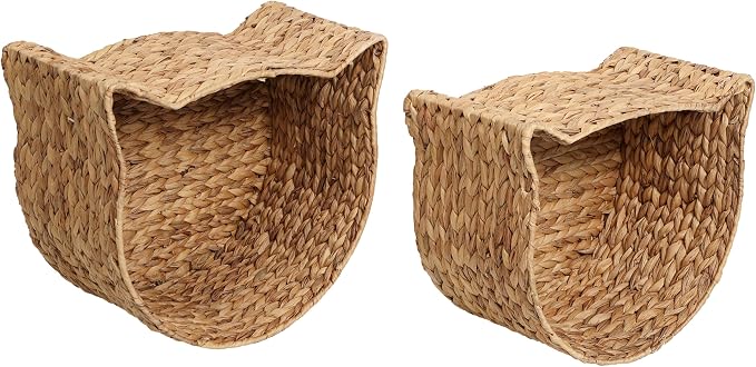 Felix Cat Shaped Hand Woven Water Hyacinth Nesting Pet Toy Organizer Baskets with Metal Frame Decorative Storage Bins for Living Room and Nursery, Brown, (Set of 2) BSK4001B-2SET
