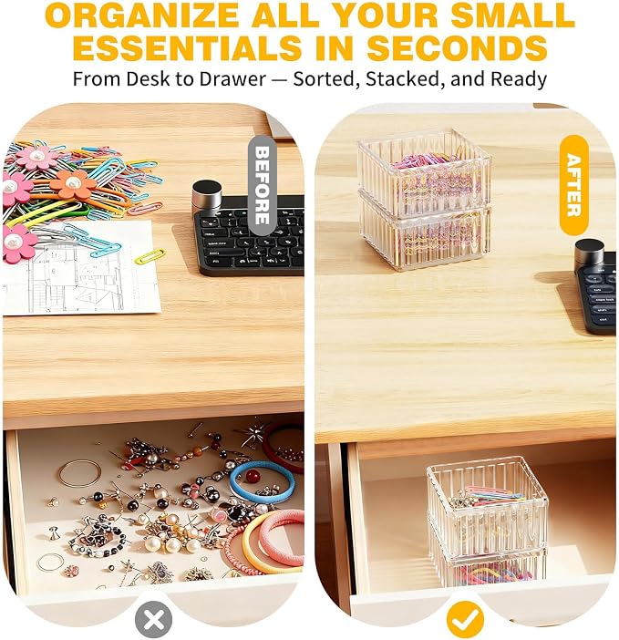 4Pcs Clear Drawer Organiser Tray Set Vanity Drawer Dividers Dresser Drawers Storage Bin for Makeup Tool Kitchen Utensil Stackable Desktop Planner