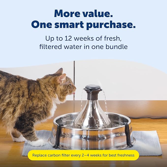 PetSafe Stainless Multi-Pet Fountain with Carbon Filters Great for Multiple Pet Households Customizable Stream Options Scratch and Rust Resistant 128 Oz Water Capacity Fresh, Filtered Water