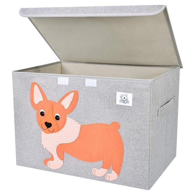 Large Toy Box Storage with Lid, Foldable Fabric Toy Chest Storage for Kids | Toy Organizer Basket, Collapsible Animal Print Storage Bin for Toddlers, Boys and Girls, Playroom, Baby Nursery (Dog)