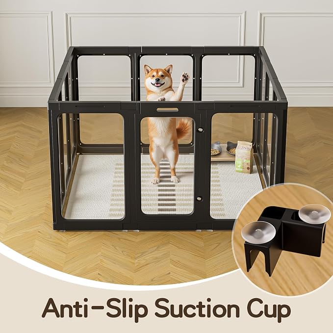 Jalove 24" Clear Acrylic Dog Playpen Indoor, 12 PCS Relieves Pet Anxiety | Ideal for Small Dogs,Puppy Playpen with Door, Rabbit Pet Play Pen,Easy Assemble Dog Crate Whelping Cage Enclosure, Black