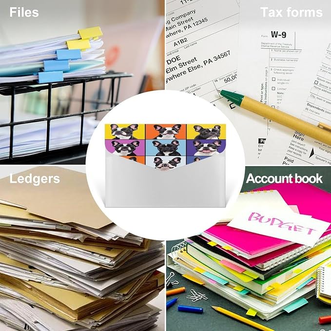 File Organizer with Replaceable Labels, Lightweight French Bulldog Pet Document Folder for Home Office Supplies