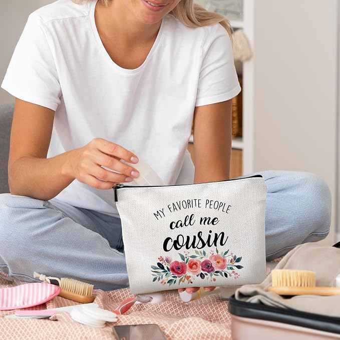 DILSJ Cousin Gifts Makeup Bag, Best Cousins Gifts For Christmas From Grandkids Cosmetic Bags For Women, My Favorite People Call Me Cousin Zipper Makeup Pouch Travel Organizer Toiletry Bag
