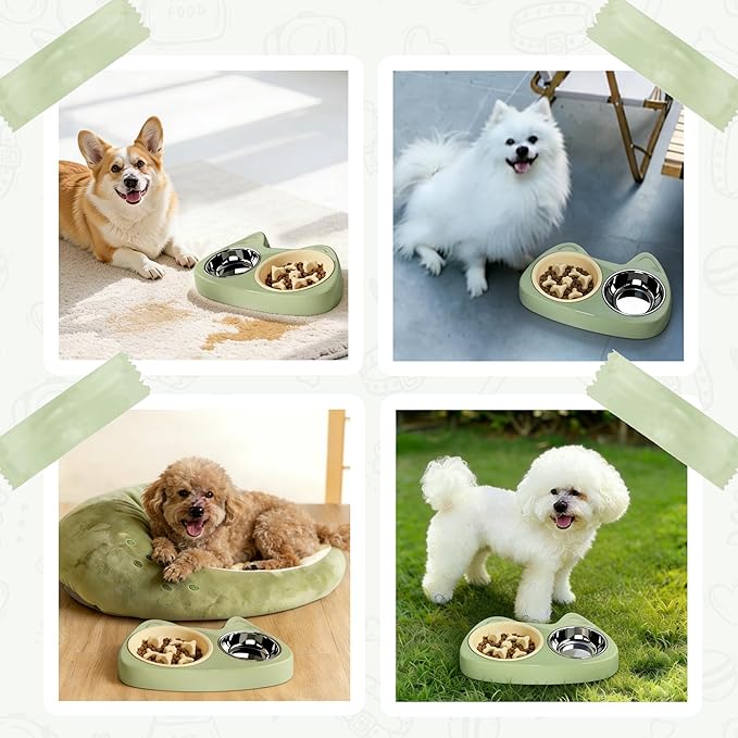 4 in 1 Slow Feeder Dog Bowls, Anti-Choking Dog Bowl Set with Non-Slip Silicone Mat, Slow Feeder Bowl, Stainless Steel Water Bowl, Standard Bowl for Small Medium Dogs Cats Puppies