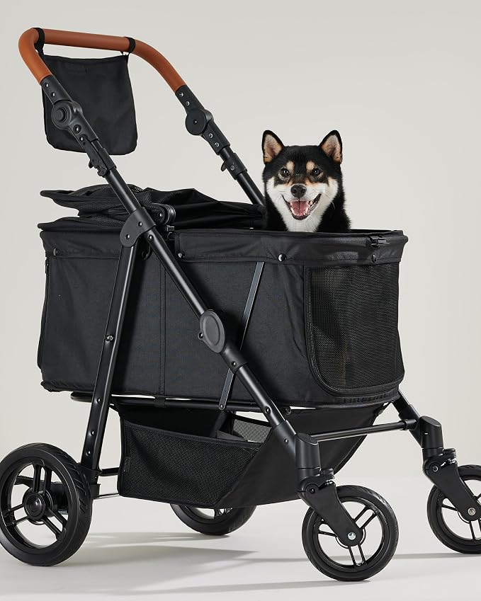 Zoosky Medium Dog Stroller for Large Dogs, Pet Stroller, Up to 66lbs | All-Terrain 360° Swivel Wheels & Adjustable Handle & 180° Dual-Open Canopy, Sun Shades, Storage Organizer, Waterproof Oxford