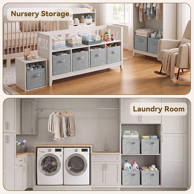 GRANNY SAYS Closet Storage Bins with Handles, Gray, Large, 3-Pack | Storage Baskets for Organizing, Fabric Storage Bins with Handles, Clothing Storage Containers for Wardrobe