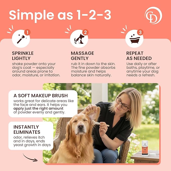 COAT DEFENSE Daily Preventative Powder | Made in USA | 9oz Precision Point Waterless Dog Shampoo & Pet Deodorizer for Smelly Dogs | Provides Anti Itch Relief | Dog Shampoo for Dry Itchy Skin