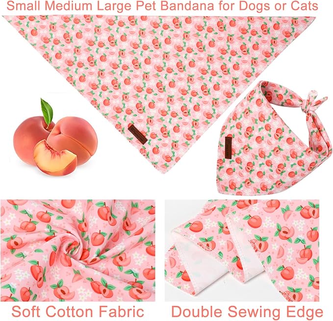 Peach Dog Bandana, Summer Peach Puppy Bandana for Small Medium Dog, Cotton Peaches Pet Triangle Bid Scarf Kerchief for Girl Boy Dogs or Cats