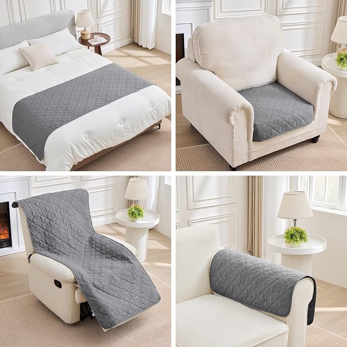PAWFINITY Waterproof Loveseat Covers for Dogs, Pet Blanket for Couch | Paw Print Quilted, Hair Resistant, Anti Cat Scratch, Washable Protector for 2 Seat Sofa & Chair Cushion, 30x62 Inch, Grey