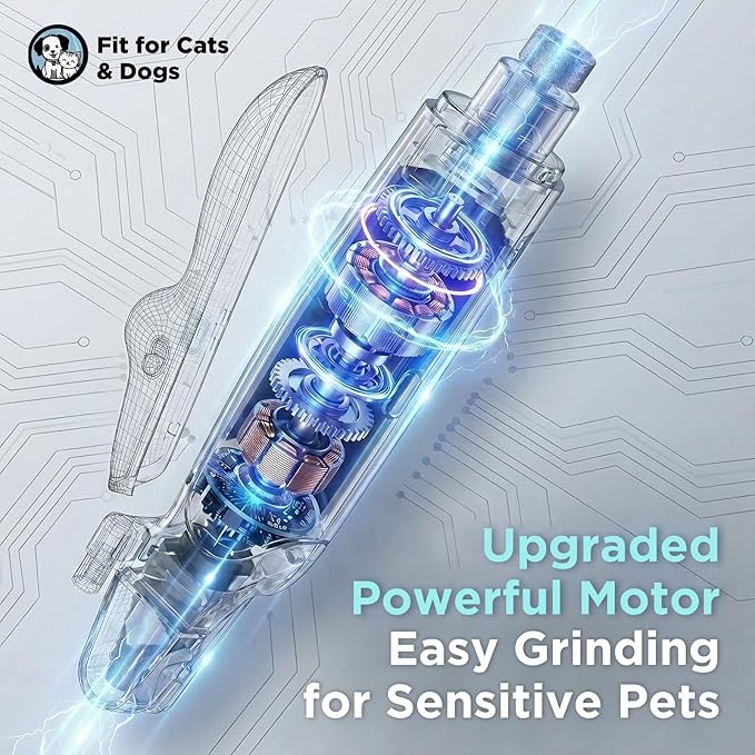 2-in-1 Dog & Cat Nail Clipper and Grinder with LED Light, Low-Noise Electric Pet Nail Trimmer, Safety Lock & Nail Catcher, USB-C Rechargeable, 3 Grinding Ports for Cats & Small to Medium Dogs