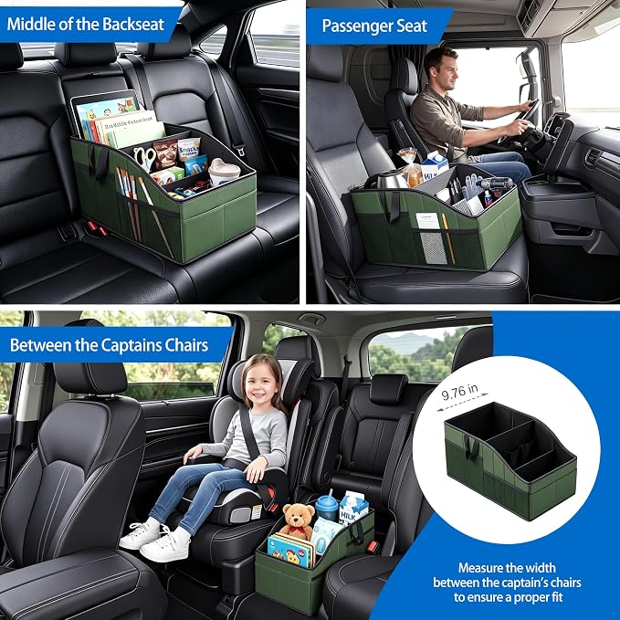 WHHMK Sturdy Leather Car Storage Support Up to 33 LB of Weight, Green | Car Backseat Organizers, Front Seat Organizer, Floor Organizer and Storage Used for SUV Truck Toy Snack Water Bottle Holder