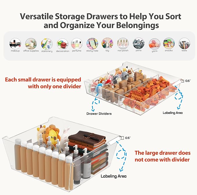 Mobile Storage Cabinet with 15 Clear Drawers, Modern Black | Craft Cabinet with 5 Large Drawers, Cart with Wooden Tabletop, Printer Stand Home Office, Dresser Chest