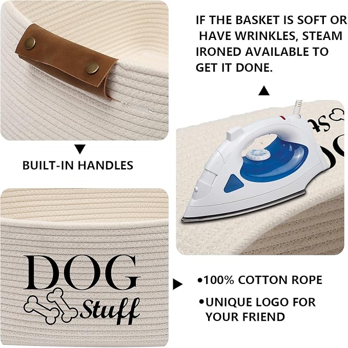Square Dog toy basket storage Cotton Rope Storage Basket Pet/Pet Toy And Accessory Storage Bin Doy Toy Box-Beige