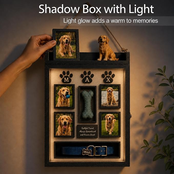 11x16 Dog Memorial Shadow Box Frame with Shelves, Black