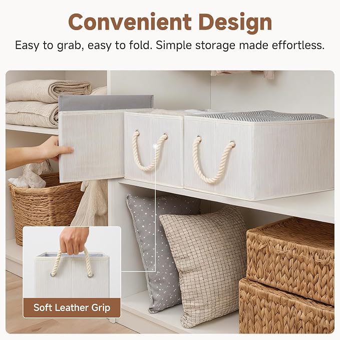 StorageWorks Storage Baskets for Shelves, Fabric Storage Bins, Closet Organization and Storage Basket, Foldable Organizer Bins for Clothes, Beige, White & Ivory, Large, 3-Pack | Storage Baskets for Shelves, Closet Organization and Storage Basket, Folda...