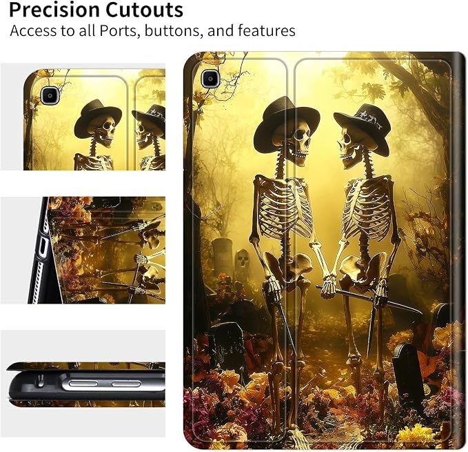 for Samsung Galaxy Tab S6 10.5" 2019 SM-T860/T865/T867 Case | Slim Leather Smart Cover with Multi-Angle Anti-Slip Stand [Auto Wake/Sleep] Shell for Women Men, Forest Skull Leaf