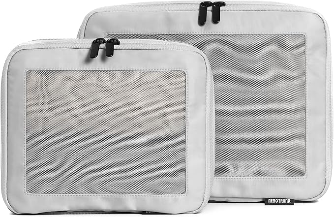 Compression Packing Cubes for Travel, 2-Pack, Light Grey | Solves overpacking, 2-Piece set fits most carry-ons, 50% Space savings, Compression luggage organizer bags