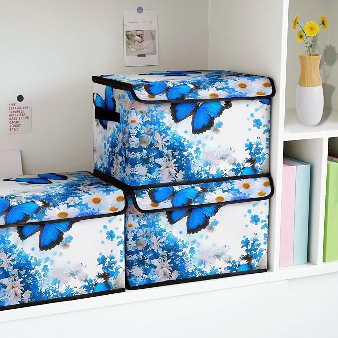 Stackable Storage Bins with Lids,Closet Organizers Fabric Box for Home and Office,Blanket Clothes Organizers,Under Bed Storage Containers 3 Pack
