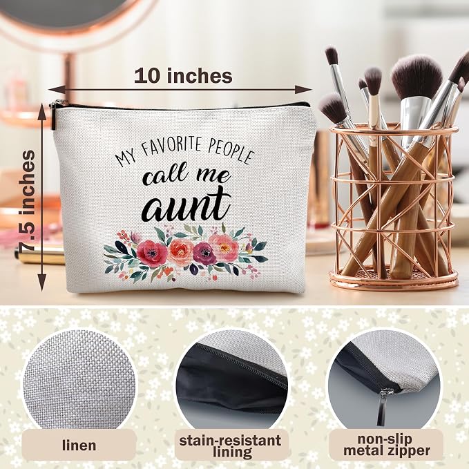 DILSJ Aunt Gifts Makeup Bag, Best Auntie Gifts For Christmas From Nephew Niece Bags For Women, My Favorite People Call Me Aunt Zipper Makeup Pouch Travel Organizer Toiletry Bags & Cases