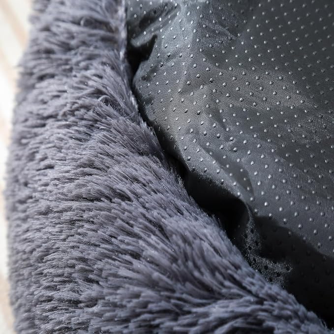 31 inches Calming Dog Bed for Large Dogs,Round Donut Plush Pet Cushion, Machine Washable Anti-Slip Bottom, Dark Gray Fluffy Warm Couch for Dogs Cats Up to 30KG