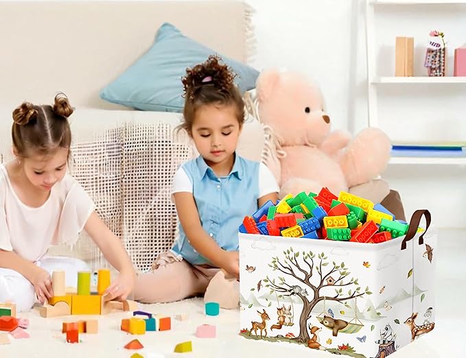 Large Woodland Baby Toy Basket Collapsible Kids Storage Bin Cute Shower Gift Box Forest Nursery Decor (Animals)
