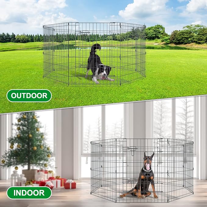 Artmalle Dog Playpen 30 Inch, 8-Panel Rustproof Foldable Fence with Door | Rustproof 8-panel metal playpen with door folds flat, sets up tool-free, and forms multiple shapes indoors or outdoors.