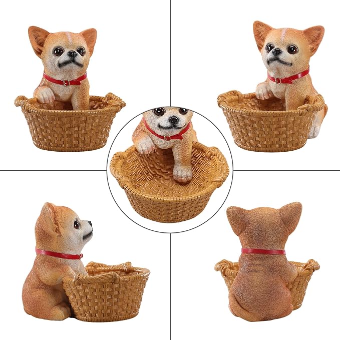 Cute Chihuahua Candy Bowl, Resin Dog Figurine Key Bowl for Entryway Table, Desktop Storage Basket Organizer for Desk, Unique Dog Lover Gift