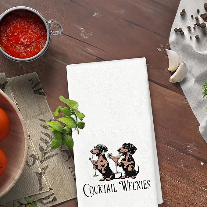 Weenies Dachshund Kitchen Towels - Funny Martini Bar Decor, Dachshund Lovers Gifts, Weenies Cocktail Dog Dish Towels for Kitchen Bathroom Decorative, 16x24 Inch