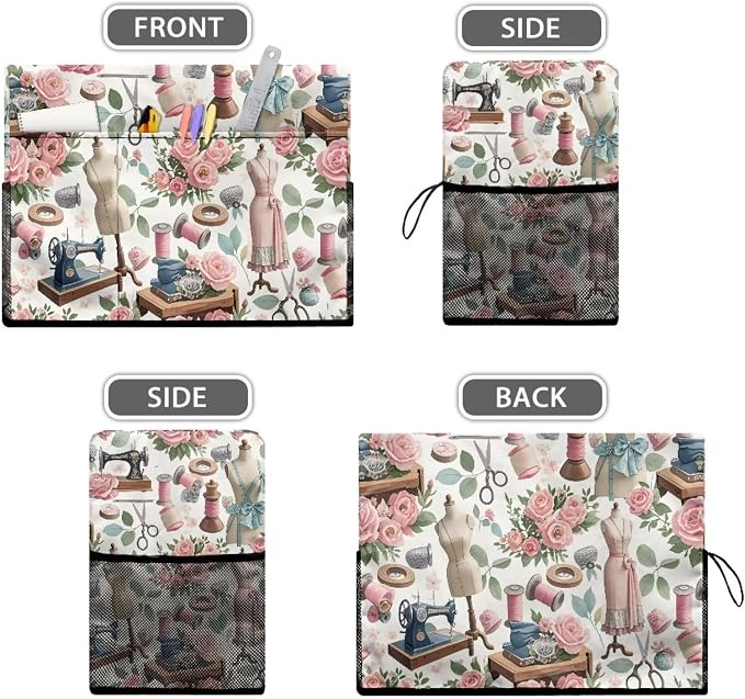 Sewing Machine Cover with Storage Pockets,Dust & Pet Hair Protection,Fits Standard Singer, Brother and Janome Machines, Protecting & Decorating Your Sewing Space Sewing Element(White)