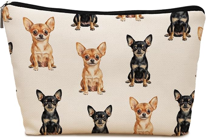 Chihuahua Dog Makeup Bag, Chihuahua Lovers Gifts Cosmetic Bag for Women, Dog Mom Lovers Owner Gifts for Women, Pet Lover Gift Zipper Travel Makeup Pouch for Purse