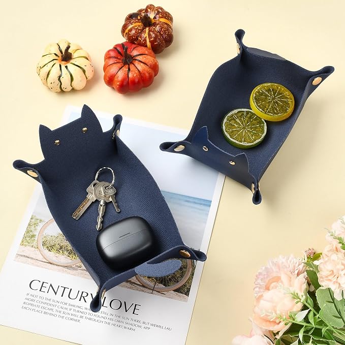 Craftdady 4 PCS Foldable Blue Valet Tray Cute Cat-Shaped Catch All Trays