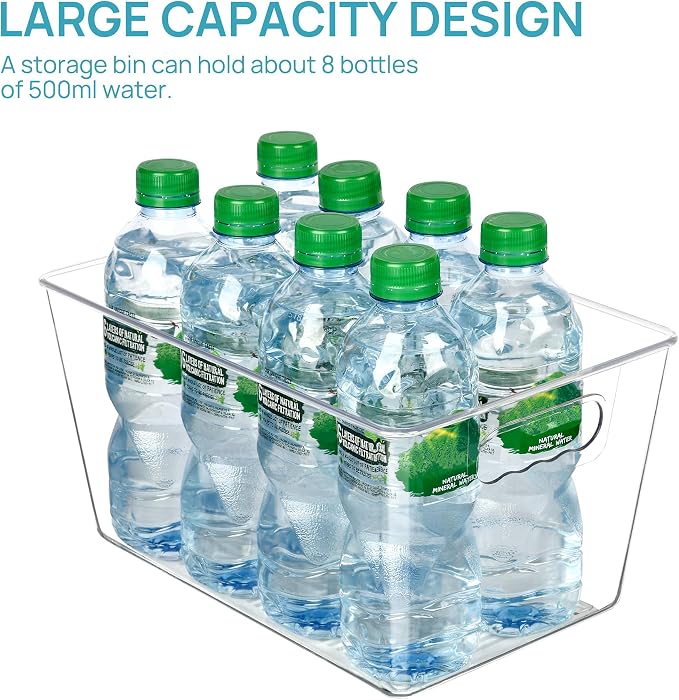 Vtopmart 6 Pack Clear Storage Bins, Pantry Storage Bins with Handle, Large | Plastic Pantry Organizer Containers for Kitchen, Refrigerator, Fridge, Cabinet, Countertops, Home Organization and Storage