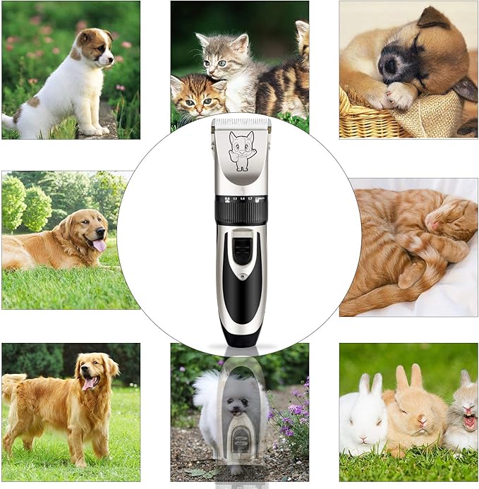 Highdas Dog Grooming Kit Clippers, Low Noise, Electric Quiet, Rechargeable, Cordless, Pet Hair Thick Coats Clippers Trimmers Set, Suitable for Dogs, Cats, and Other Pets (Silver)