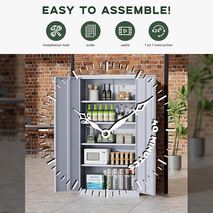 Greenvelly Metal Storage Cabinet with Locking Doors, 72" Dark Grey Lockable Storage with Adjustable Shelves, Steel Tool Cabinet for Home Office, Garage (36" x 18")